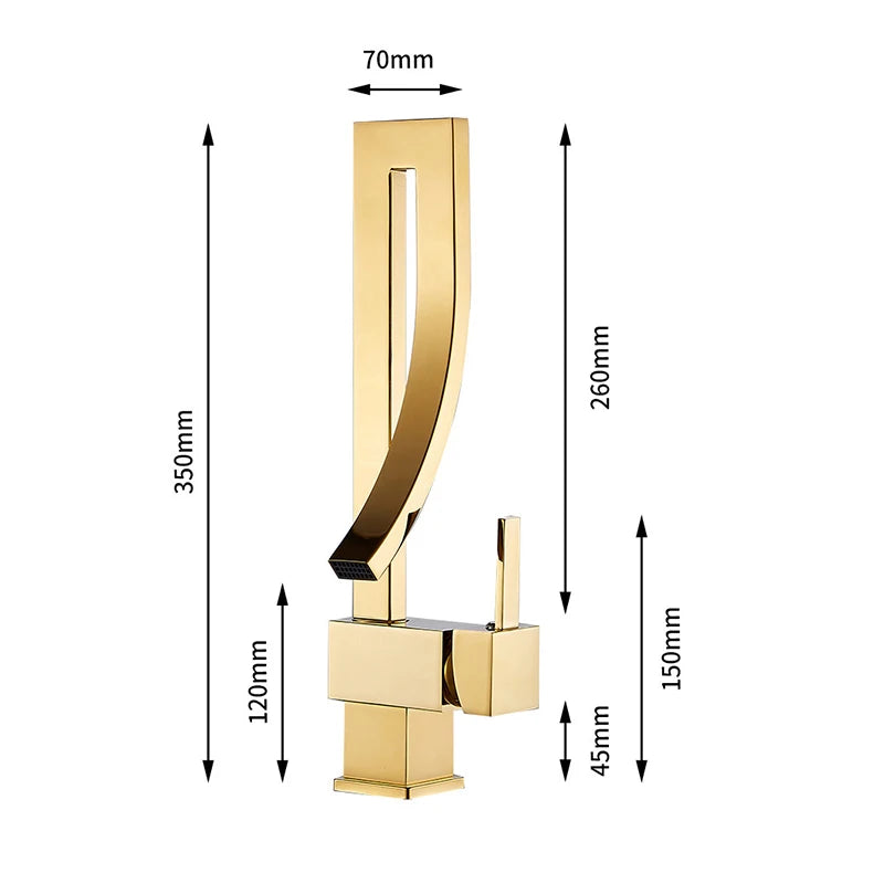 Bathroom Basin Faucet Brass Deck Mount Waterfall Mixer Tap - Hot & Cold Water