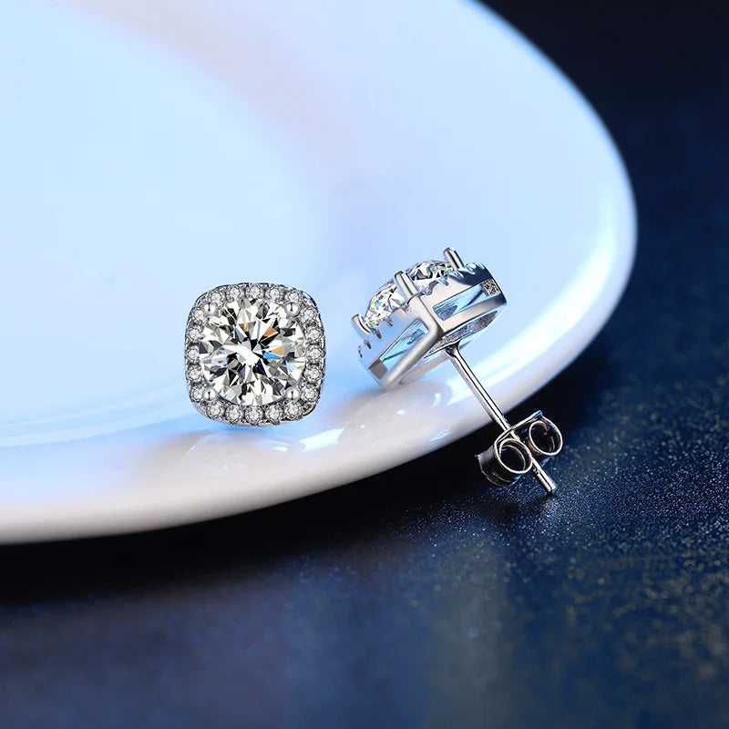 Sterling Silver Zircon Earrings for Women Wedding Engagement Jewelry Studs