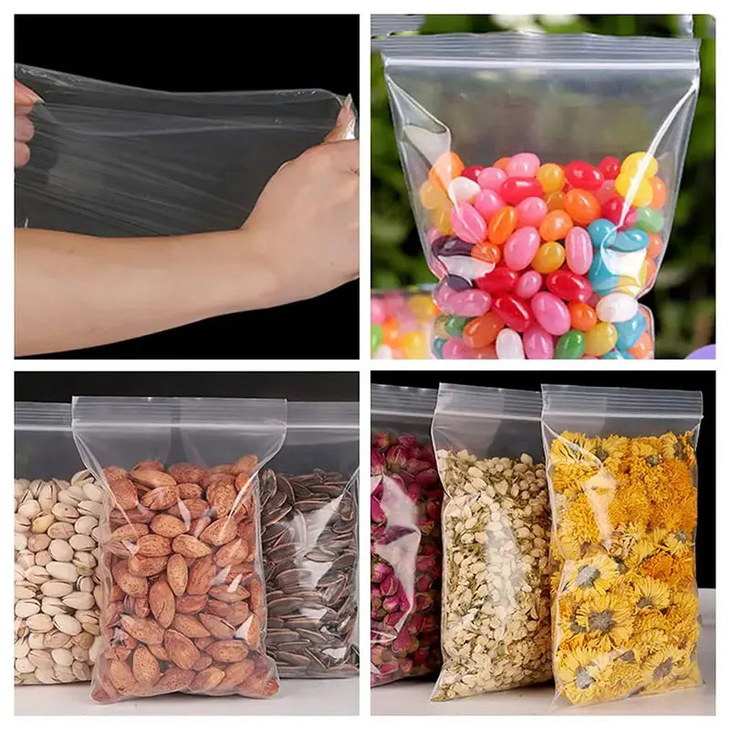 100Pcs Clear Plastic Storage Bags Reclosable Ziplock Food & Jewelry Organizer