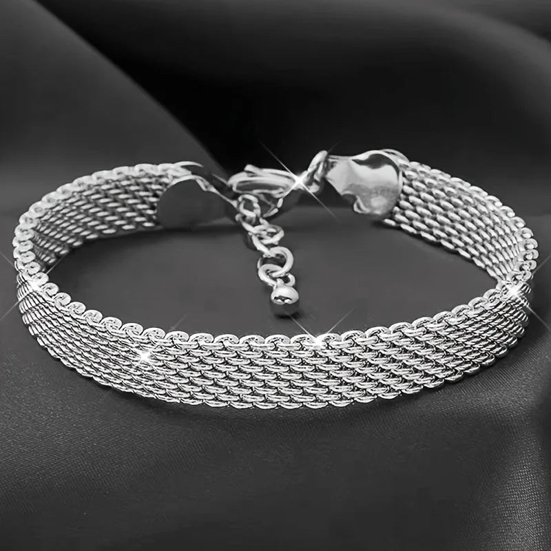 Sterling Silver Mesh Braided Bracelet for Women Party Jewelry Gift