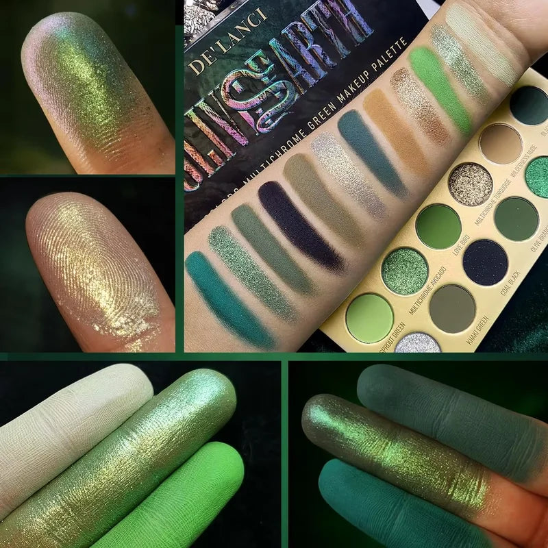 Vegan Multichrome Eyeshadow Palette - 12 Green & Shimmer Shades for Creative Looks