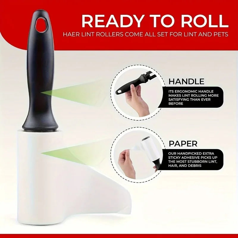 Reusable Pet Hair Lint Roller with Handle - Sticky Adhesive Dust Remover for Furniture and Clothes