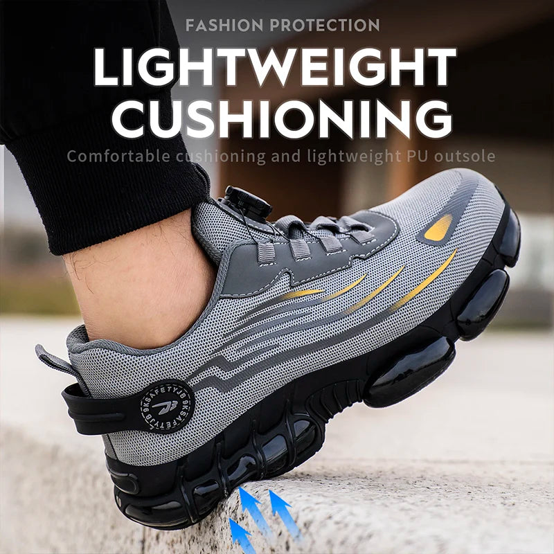 Breathable Lace-Free Work Shoes with Soft Sole Anti-Smash Puncture Protection