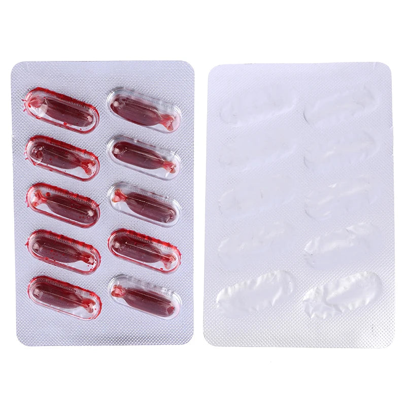 10Pcs Fake Blood Capsule Set for Halloween Makeup and Pranks