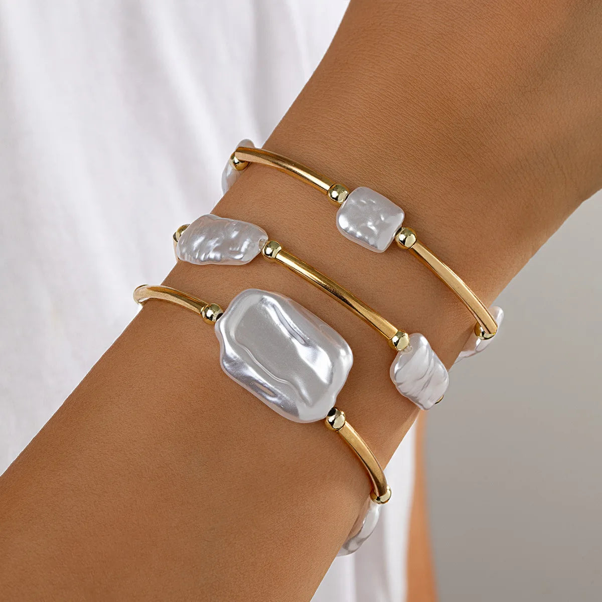 Luxury Irregular Pearl Elastic Bracelets Set for Women Jewelry Bangles