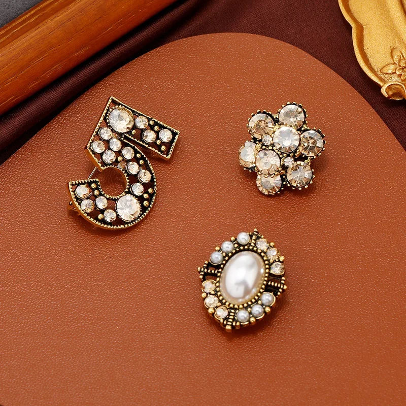 Vintage Crystal Cross Brooches for Women Men Jewelry Accessories Party Banquet