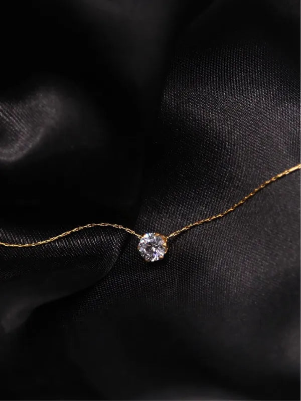 Minimalist Zircon Charm Necklace with Stainless Steel Chain - Anti Tarnish Jewelry
