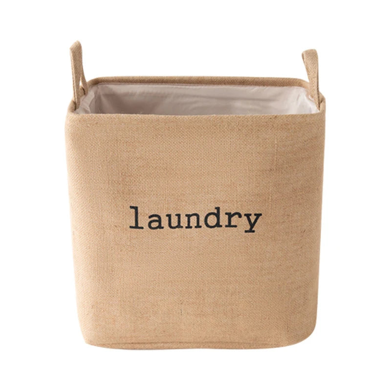 Large Capacity Foldable Jute Laundry Basket with Handle - Light Luxury Home Storage