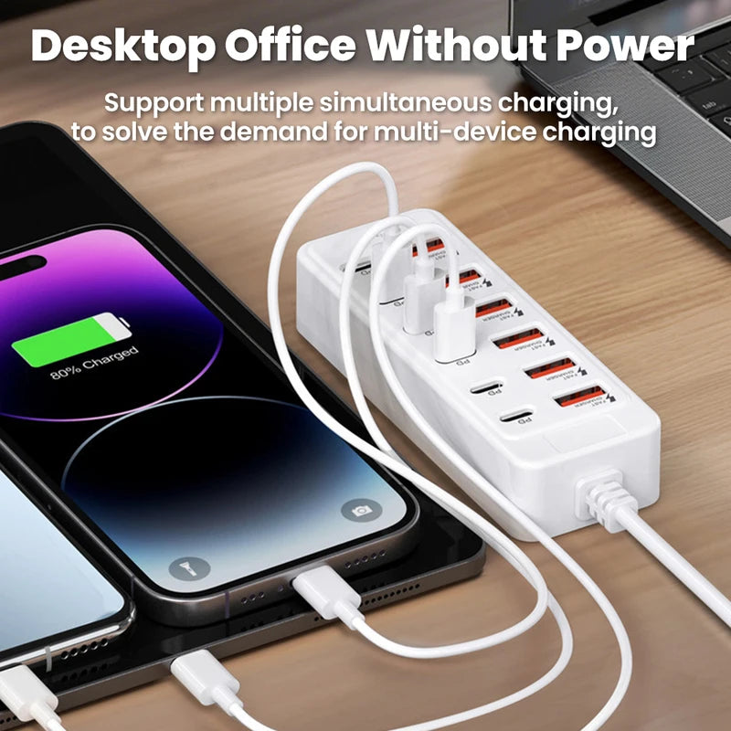 12-in-1 Power Strip with USB Charging Station Wall Mountable Fast Charger