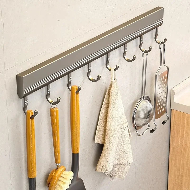 Wall Mounted Hooks Rack Multi-Purpose Storage Organizer No Drilling