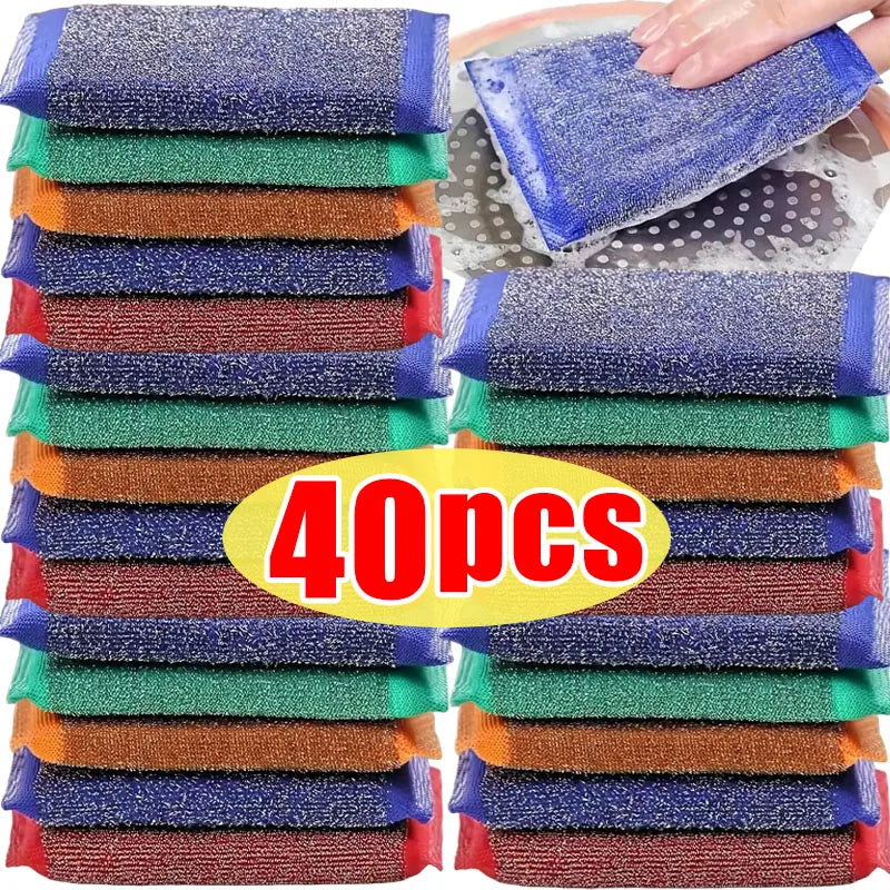 Steel Wire Sponge Wipe Non-Stick Oil Brush Cleaning Cloth Double Sided Kitchen Dishcloth