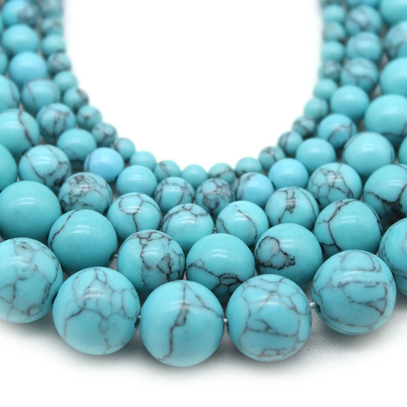 Natural Gemstone Beads - Blue Turquoise Round Loose Beads for Jewelry Making