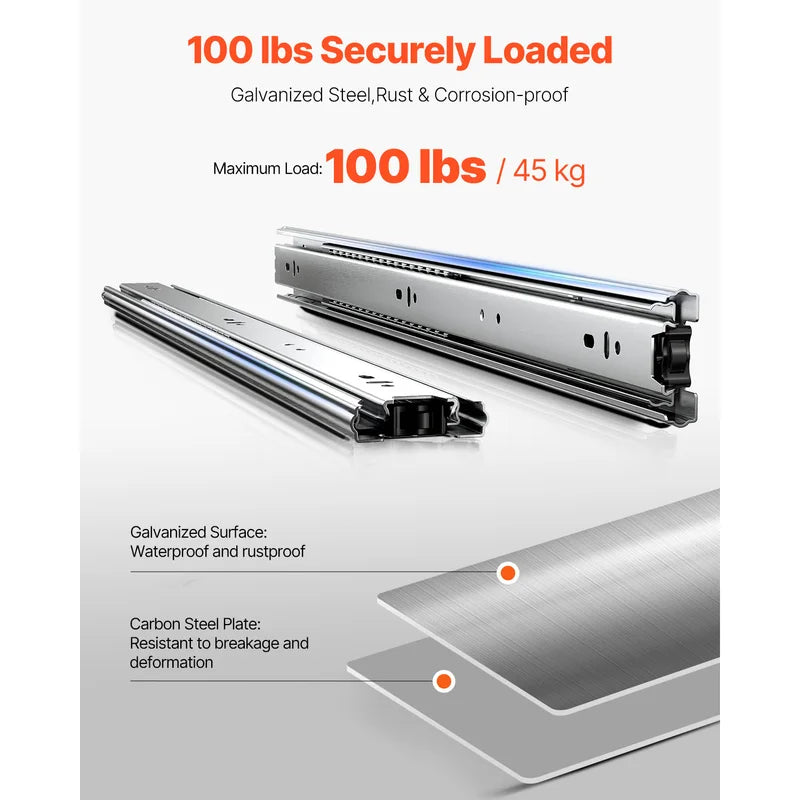 Heavy Duty Drawer Slides 10 Pairs Full Extension Ball Bearing Cabinet Rails 100LB Load