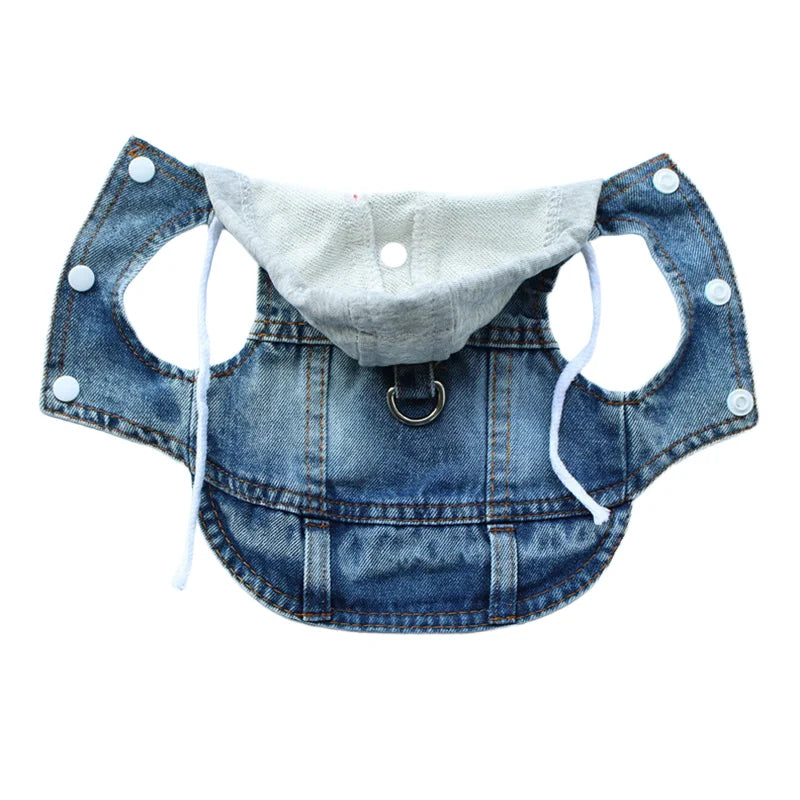 Dog Jean Jacket Vest with D-Ring Hoodies for Small Medium Dogs Spring Dog Clothes Puppy Denim Harness Coat
