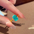 Sterling Silver Square Paraiba & Ocean Blue Diamond Ring for Women
