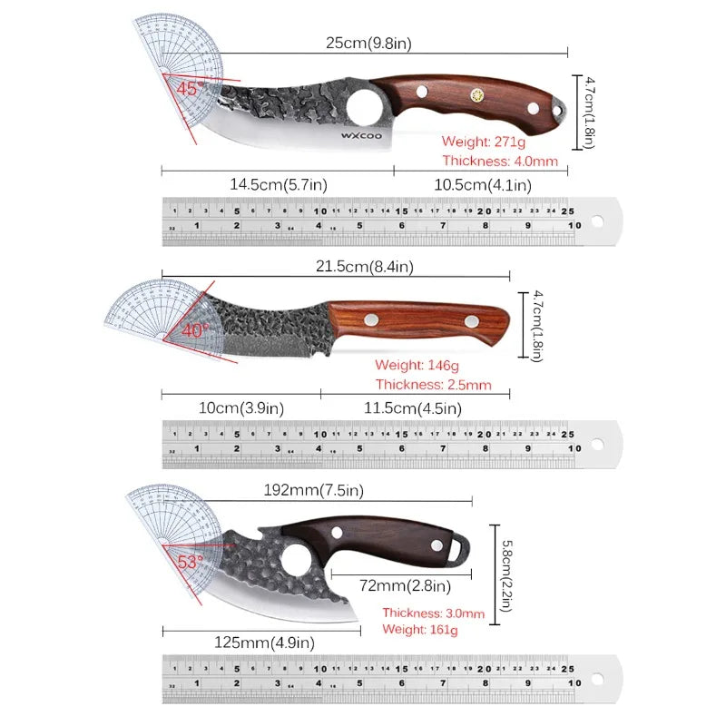 3-Piece Stainless Steel Boning and Kitchen Knives Set - Sharp, Handcrafted, Non-Slip Handles