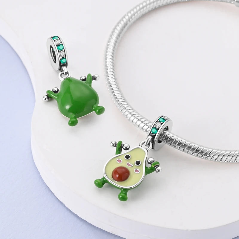 Fruit Charm Bead 925 Silver Strawberry Cherry Avocado Pendant for DIY Bracelets