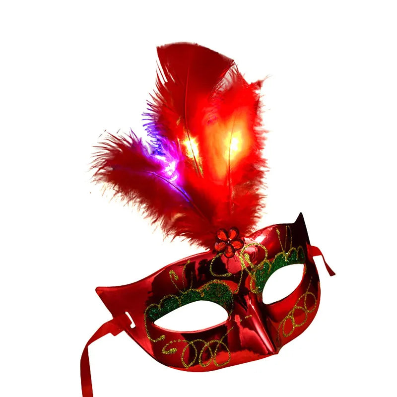 Feather LED Glowing Mask for Masquerade Carnival Halloween Party Costume