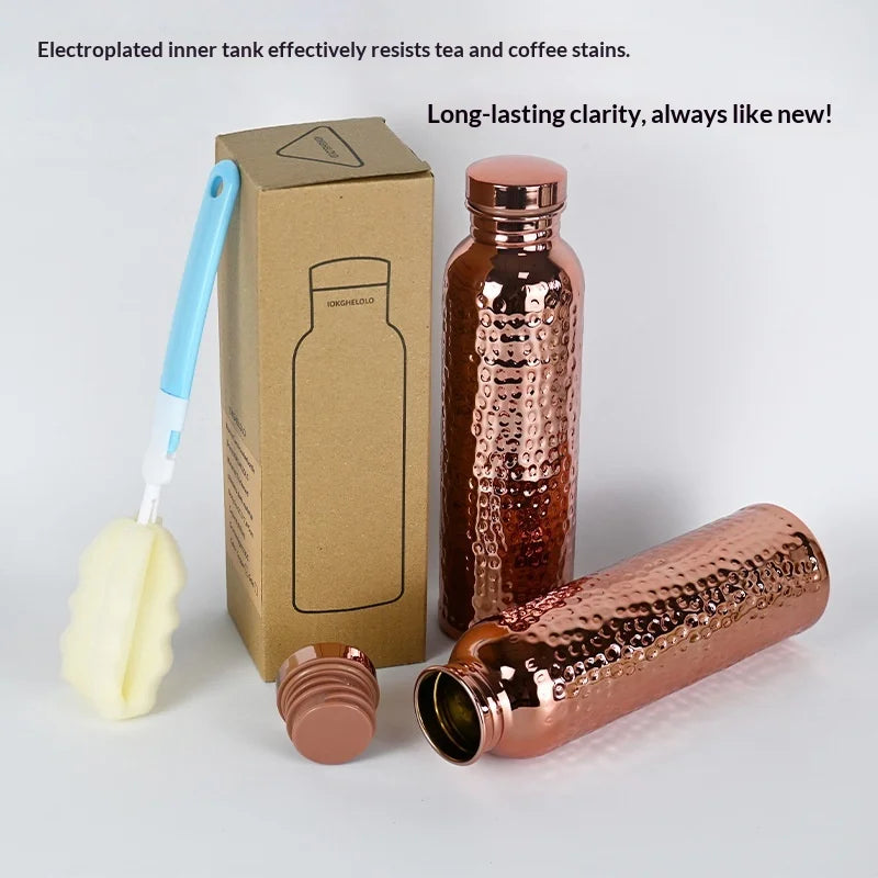 800ml Electroplated Copper Water Bottle with One-Click Open Lid - Stainless Steel Sports Flask