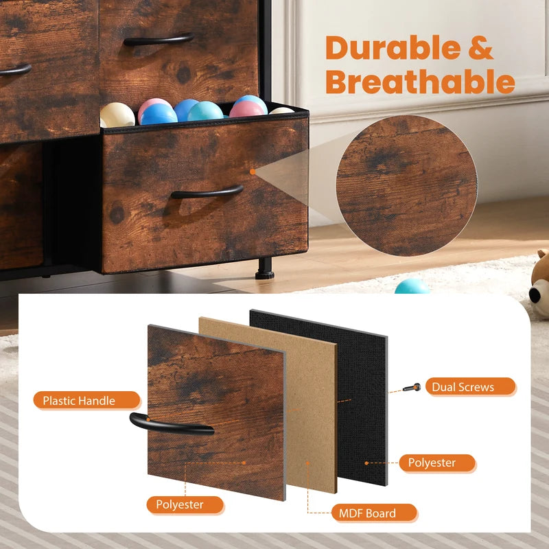 9-Drawer Fabric Storage Dresser for Bedroom Closet Organizer Tall Chest