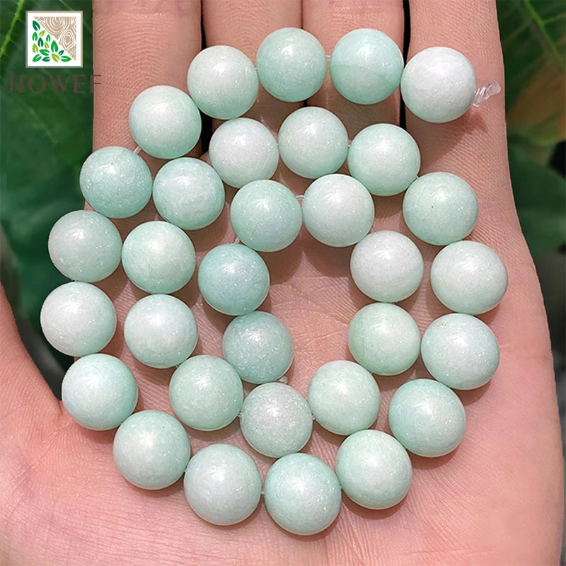 Light Green Chalcedony Beads for Jewelry Making - Natural Loose Round Stones