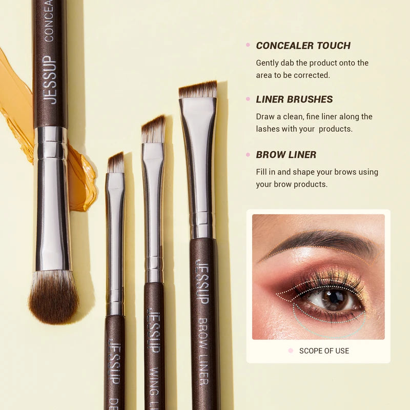 15-Piece Eye Makeup Brush Set with Vegan Fibers for Eyeshadow, Eyeliner & Brows