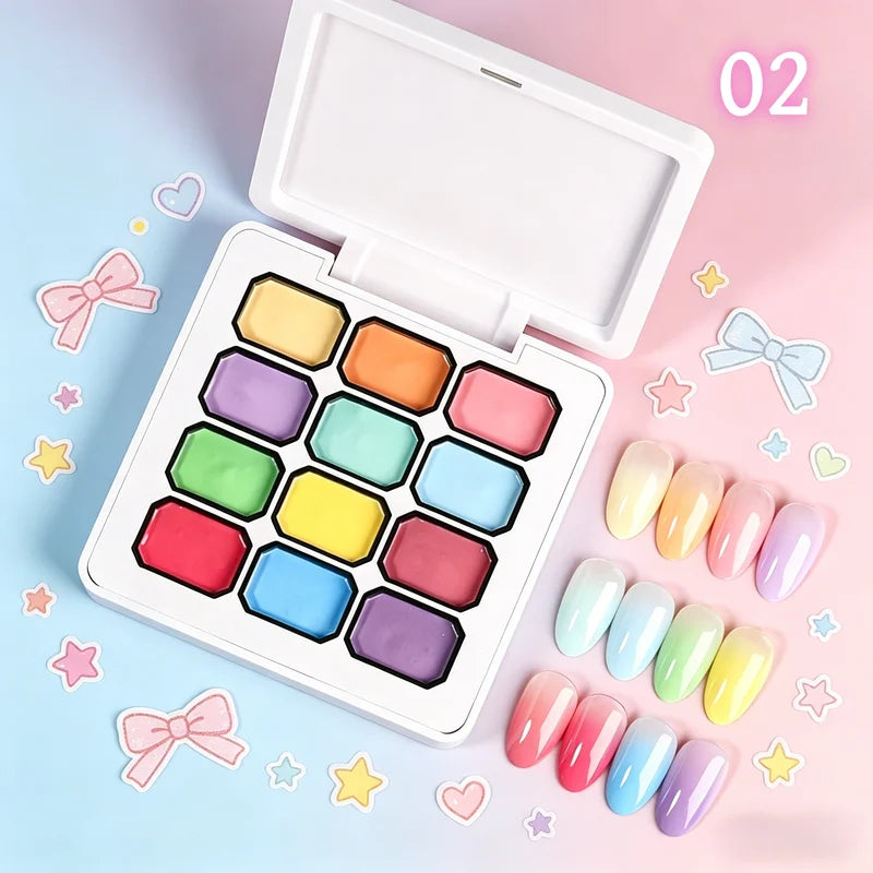 12-Color Rainbow Nail Polish Gel Kit - Vibrant Nail Art & Gift Set