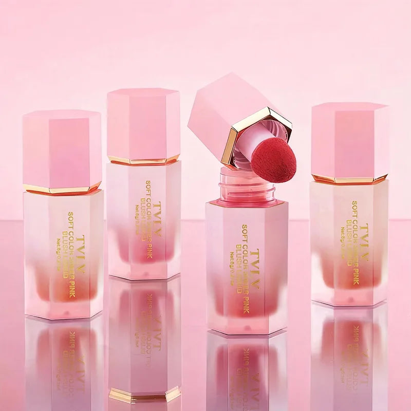 3-Color Matte Liquid Powder Blusher Set with Sponge Brush - Waterproof & Natural Finish