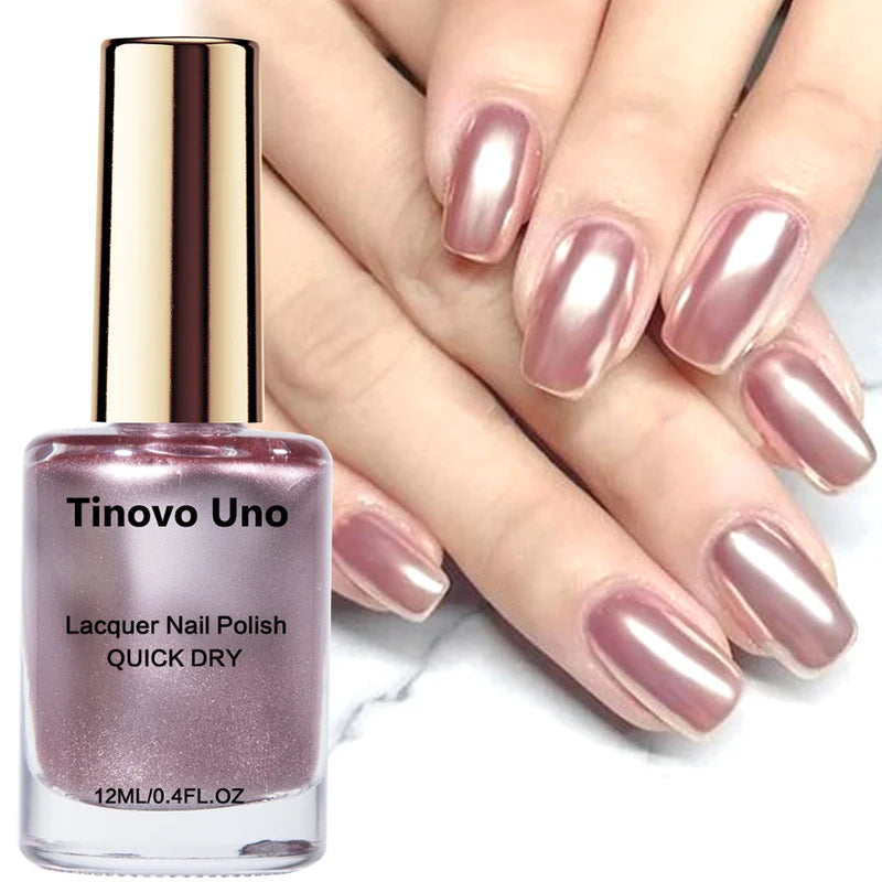 Metallic Rose Gold Nail Polish - Fast Drying Mirror Effect, Strengthens Nails, 12ml