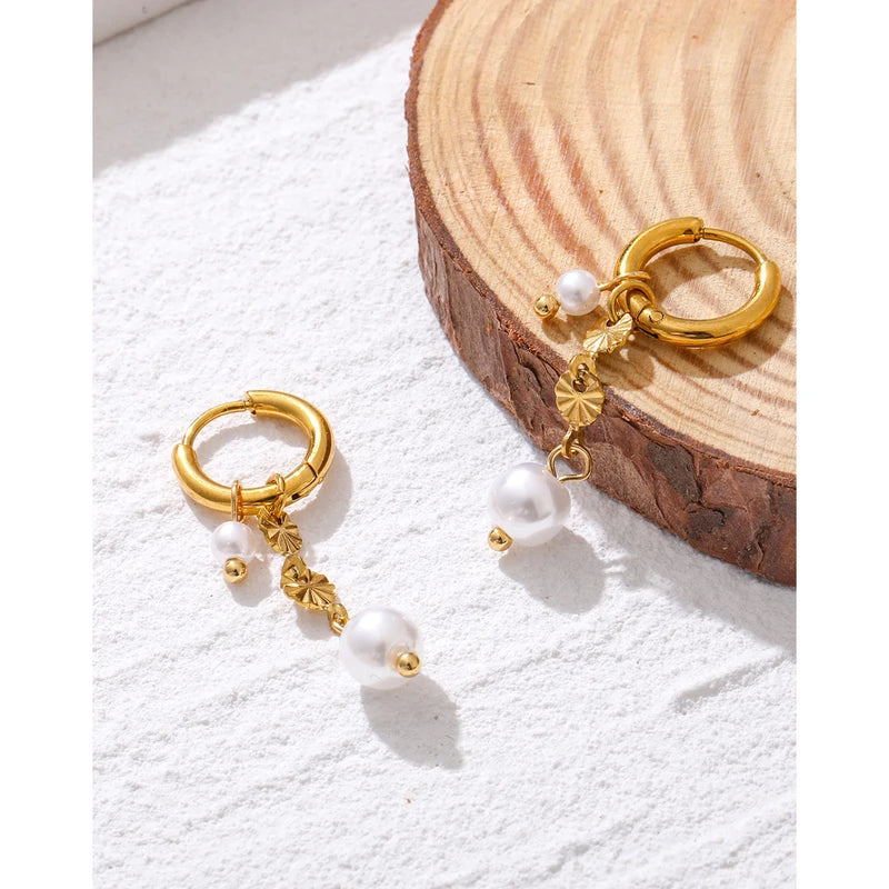 Stainless Steel Hoop Earrings for Women with Baroque Pearl Charms - Drop & Waterproof Jewelry