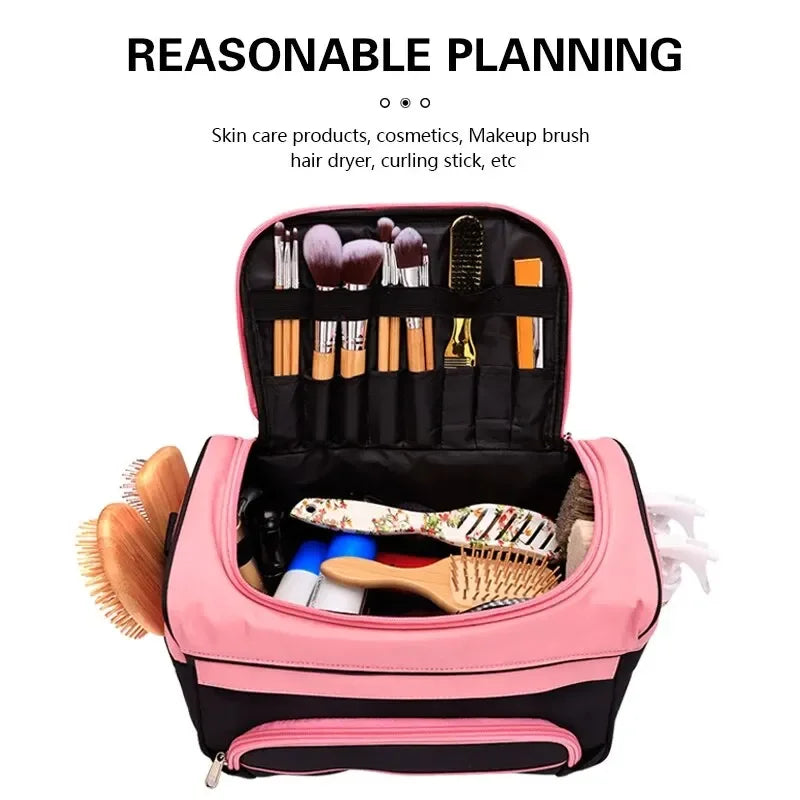 Large Capacity Waterproof Makeup Bag with Shoulder Strap for Travel & Salon Use