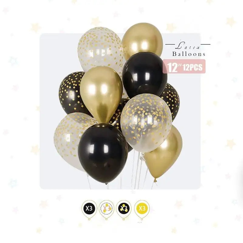 12PCS Black and Gold Latex Balloons for Party Decorations Birthday Wedding Anniversary