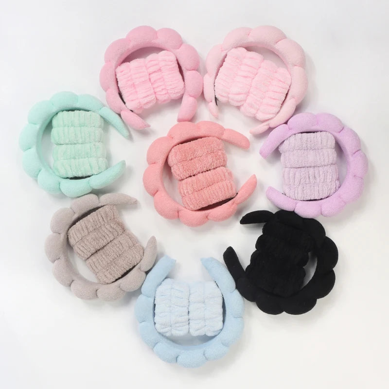 Microfiber Washing Wristbands & Headbands Set for Face & Body Care