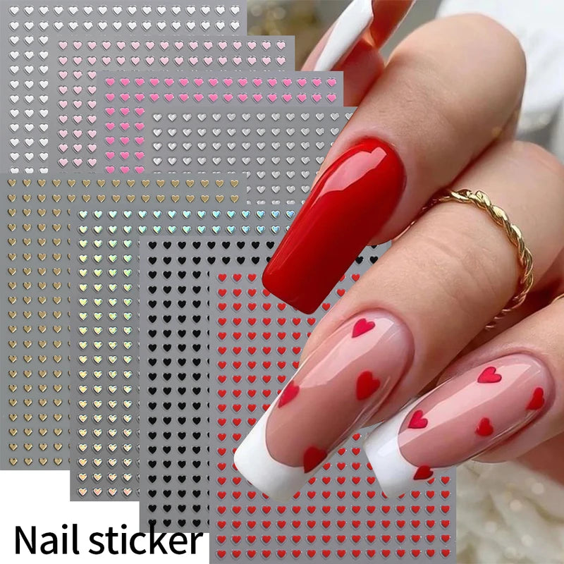 8-Color Set 3D Love Heart Nail Stickers Self-Adhesive Decals for DIY Manicure Valentines