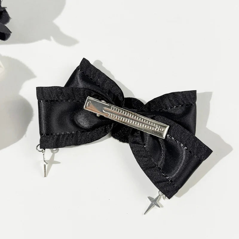 Halloween Gothic Hair Clips Set - Skull & Cross Design, Black Bow Accessories