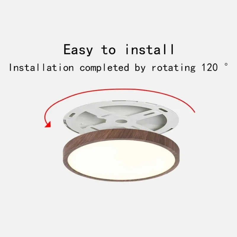Ultrathin Circular LED Ceiling Light with Wood Grain Finish - Modern Bedroom Living Room Fixture