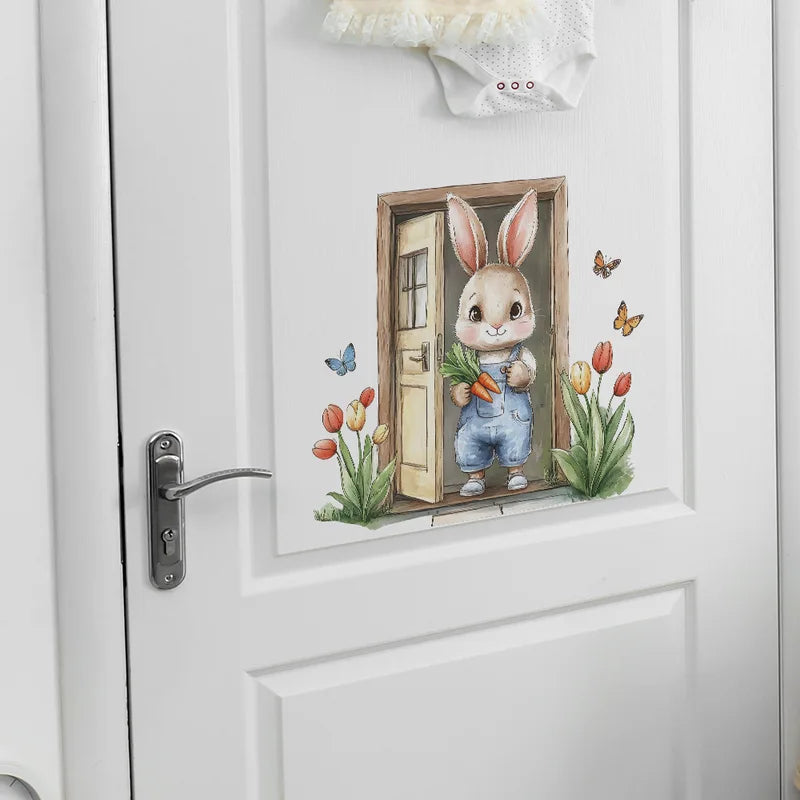 Wooden Bunny Wall Sticker for Kids Room Decor - Self-Adhesive, Waterproof