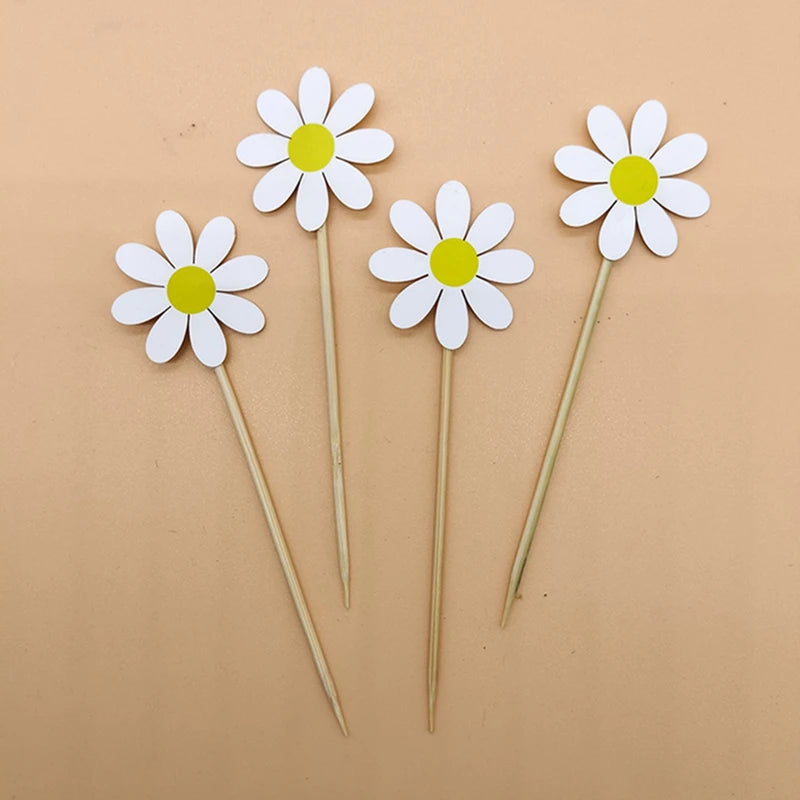 20pcs White Daisy Cake Toppers Flower Cupcake Decorations for Wedding Birthday