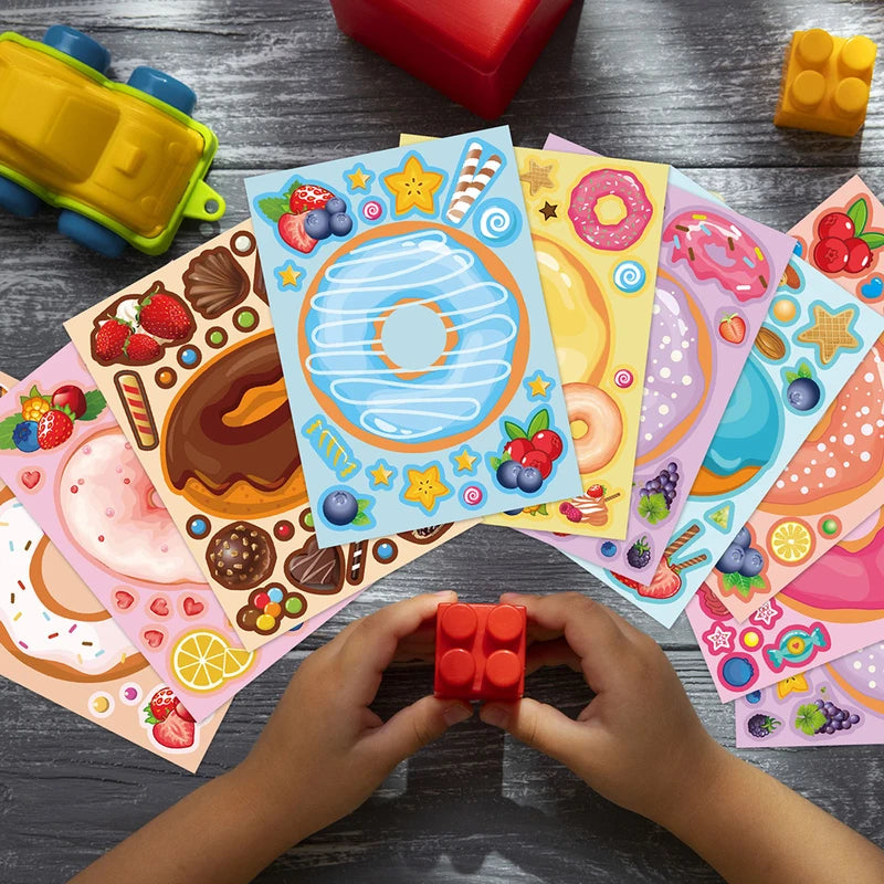 Children's Donut Puzzle Stickers Game - Funny Assemble Jigsaw Kids Educational Toy
