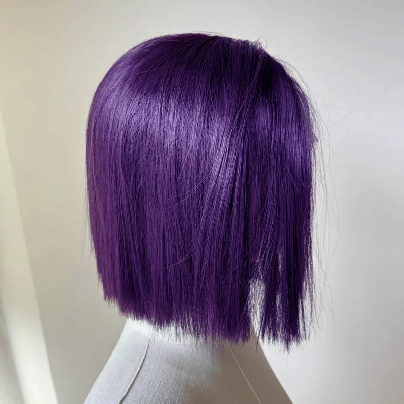 Short Purple Lace Front Wig for Cosplay & Costume - 12 Inch Straight Hair