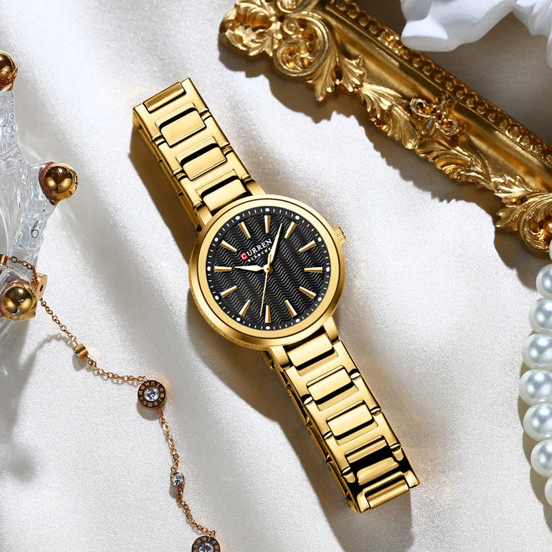 Elegant Ladies Watch with Ripple Dial, Water-Resistant Fashion Timepiece for Women