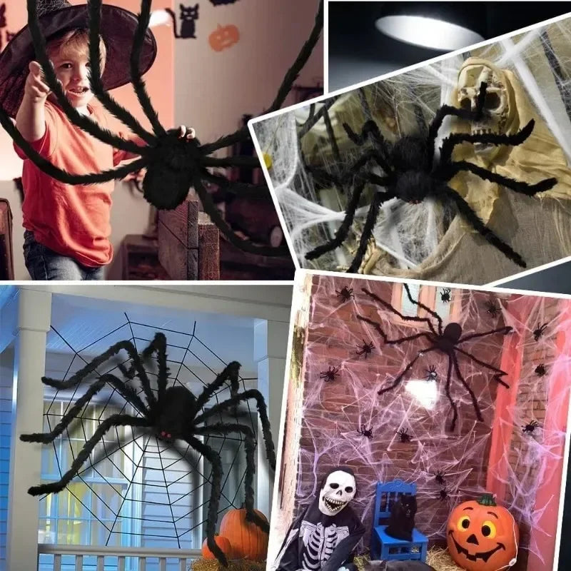 Giant Black Plush Halloween Spider Decor - Indoor Outdoor Haunted House Props