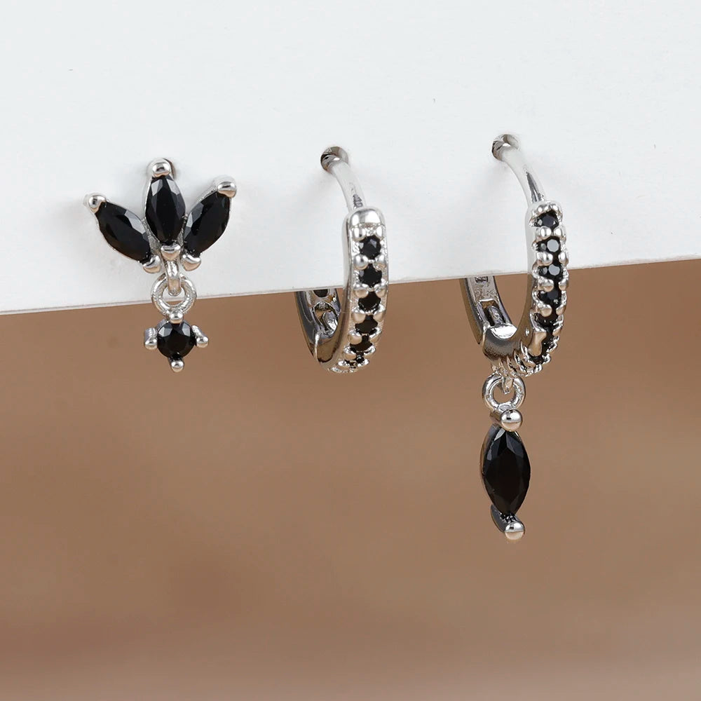 3PCS Horse Eye Pendant Earrings Set for Women Stainless Steel Zircon Jewelry
