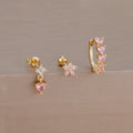 3-Piece Stainless Steel Flower Tassel Earrings Set with Heart-Shaped Pendants for Women