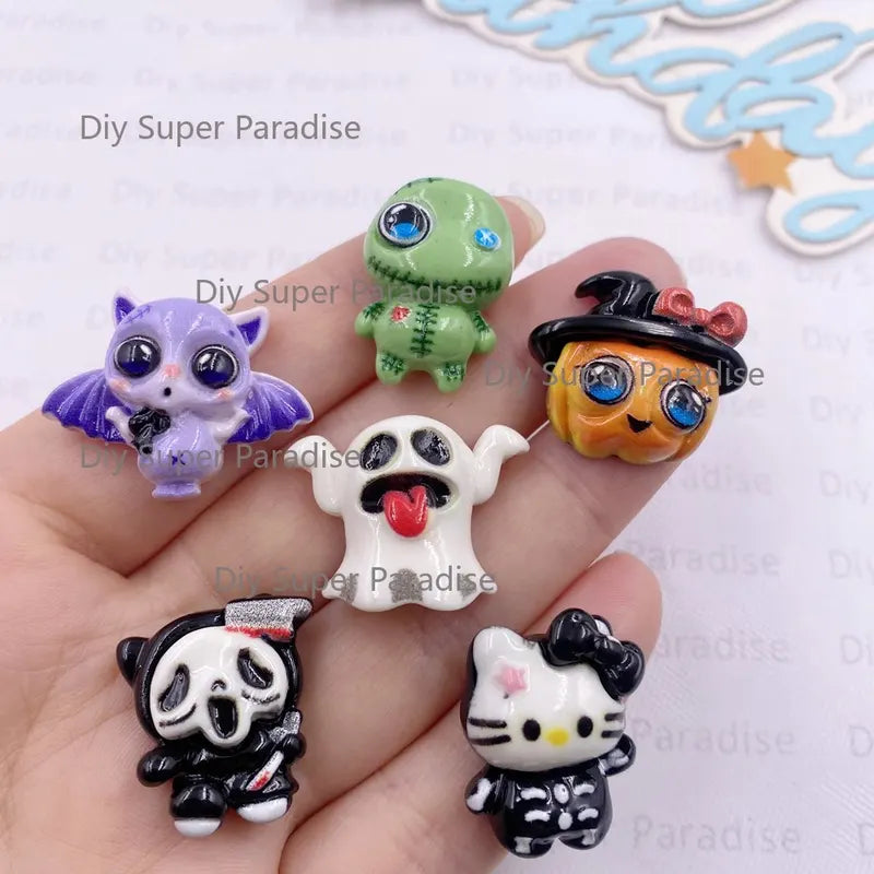 10PCS Colorful Resin Halloween Figurines Set - Spider, Bat, Pumpkin, Ghost & More