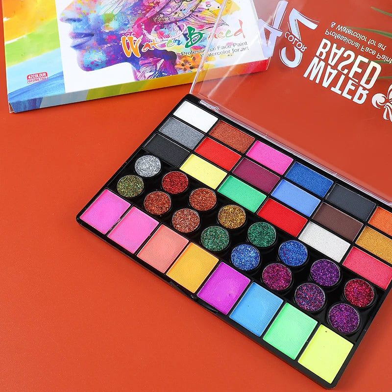 42 Colors UV Neon Water Soluble Face & Body Paint Set Halloween & Party Makeup