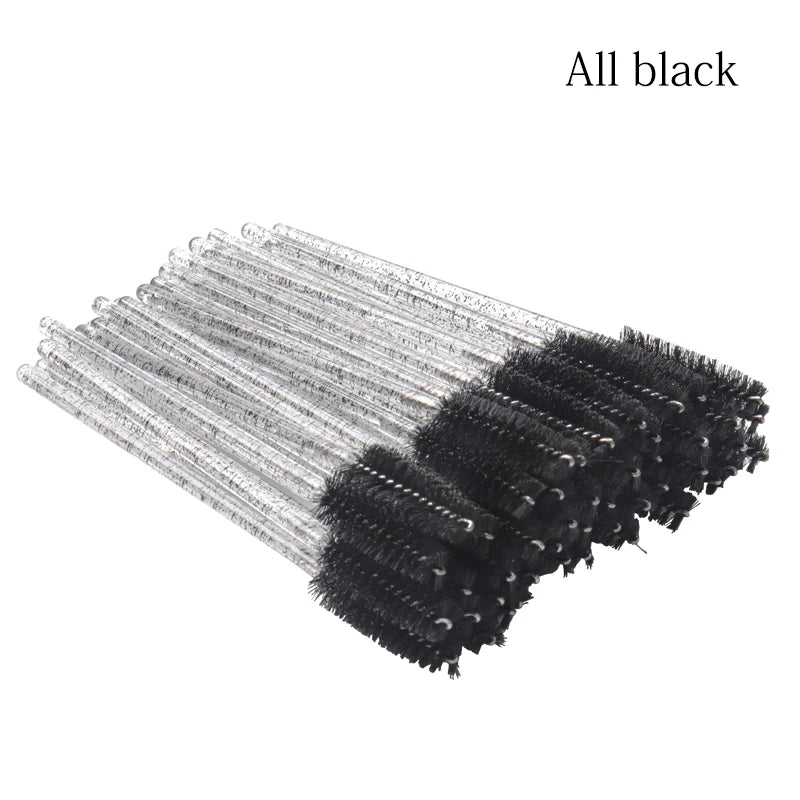Disposable Makeup Brush Set 50Pcs Crystal Handle Eyelash & Eyebrow Applicators