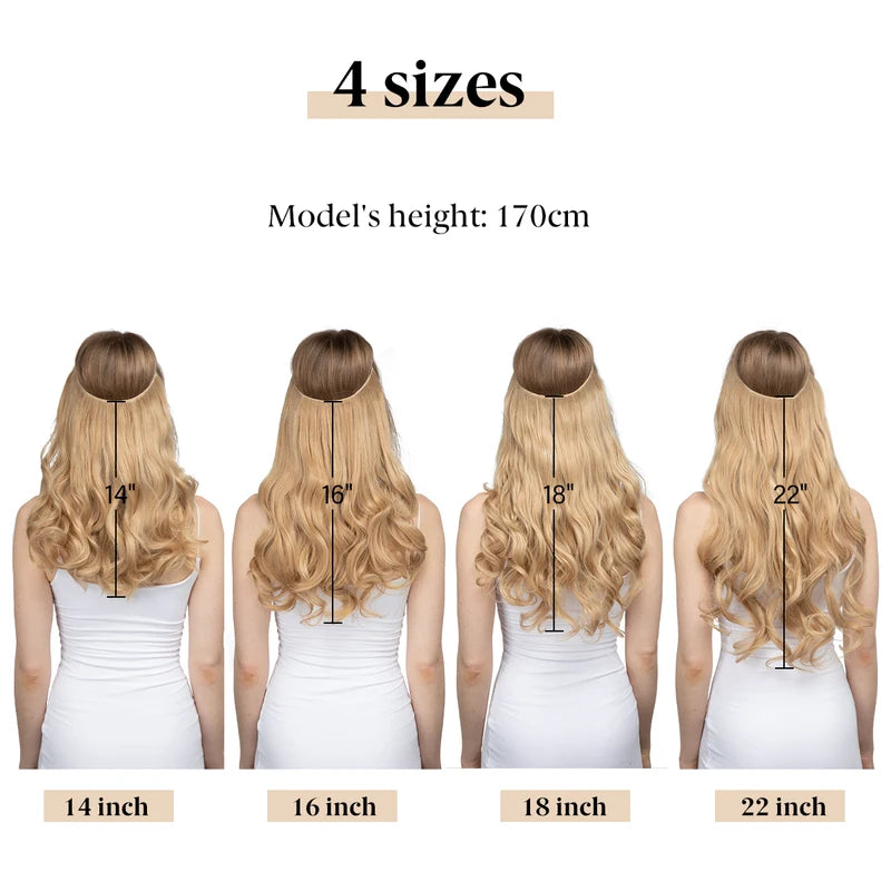 Synthetic Hair Extensions No Clips for Natural Hair - Ombre, Long Wave, Invisible Wire