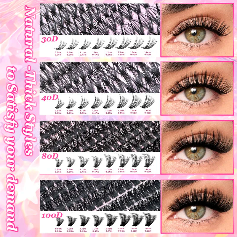 DIY Lash Extension Kit Clusters with Bond & Seal - Natural Wispy 9-16mm