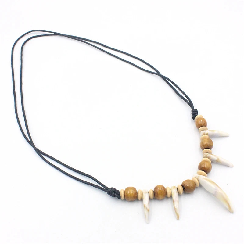 Beaded Wolf Teeth Necklace Adjustable Couple Amulet Jewelry